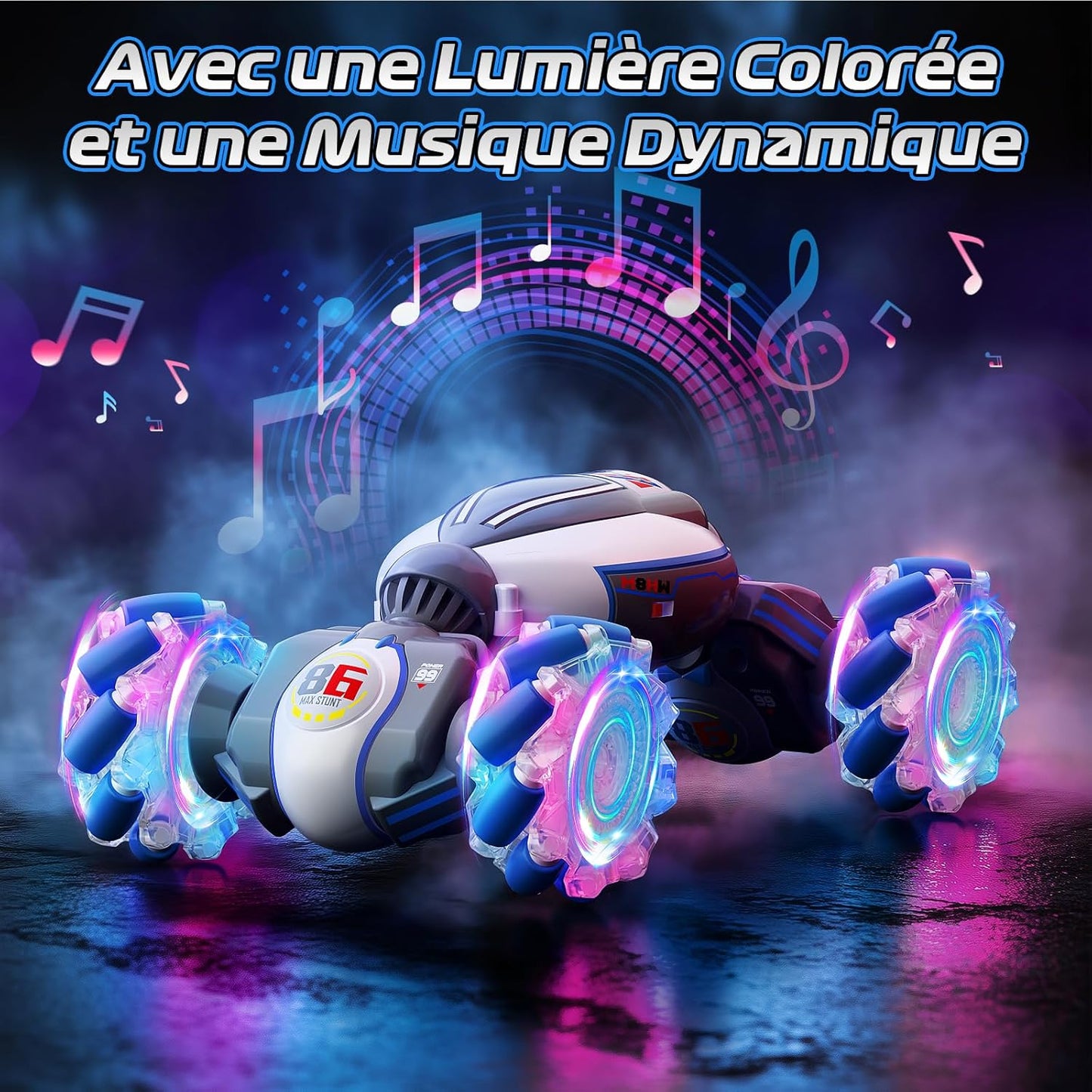 3-in-1 Remote Controlled Car from 6 7 8 9 10 Years, 2.4 GHz 4WD RC Car with Hand Control, Double-Sided Rotating Off-Road with Music and Light, Toy Christmas Gifts for Boys Girls
