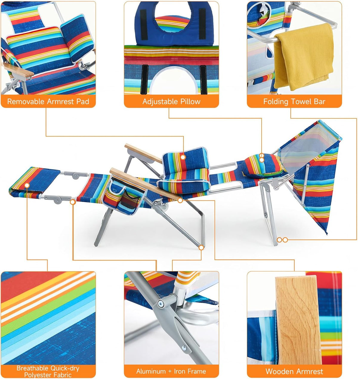 Backpack Camping Beach Lounge Tanning Chair with Canopy & Face Hole