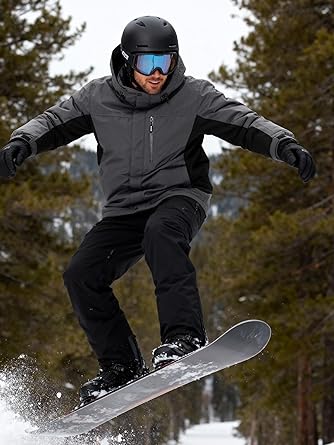 FREE SOLDIER Men's Waterproof Ski Snow Jacket Fleece Lined Warm Winter Rain Jacket with Hood Fully Taped Seams