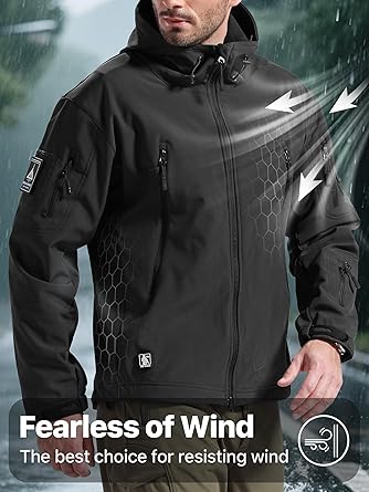 FREE SOLDIER Men's Outdoor Waterproof Soft Shell Hooded Military Tactical Jacket
