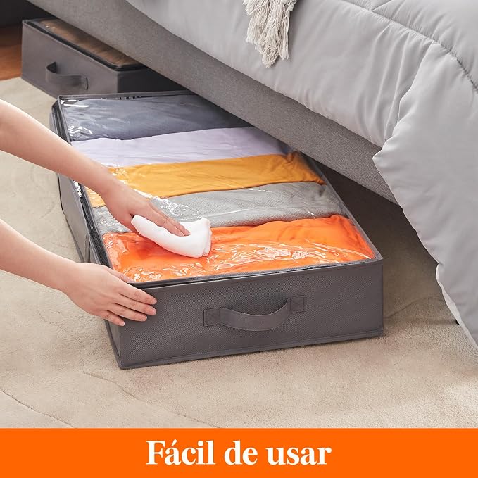 2 Pack 65L Under Bed Storage Bins, Foldable Closet Organizers and Storage Containers,Underbed Storage Bags with Reinforced Handle for Blanket,Clothing,Comforter, Sheets,Wrapping Paper, Grey
