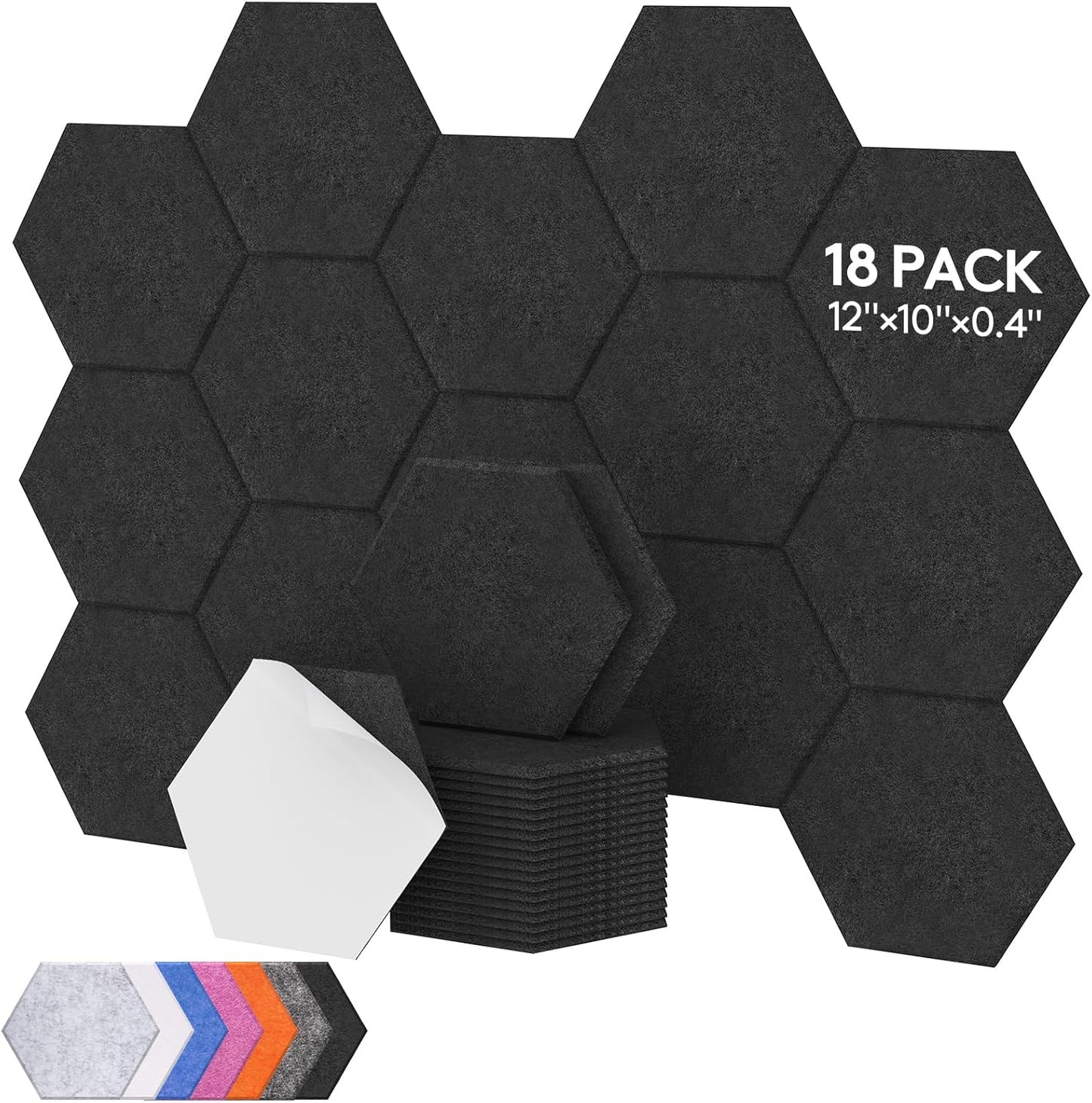 TONOR 18 Pack Sound Proof Panels with Self-adhesive, High Density Hexagon Acoustic Wall Panels, Soundproofing Panels for Recording, Podcasting, Home Office, Streaming, 12"x 10"x 0.4", Black