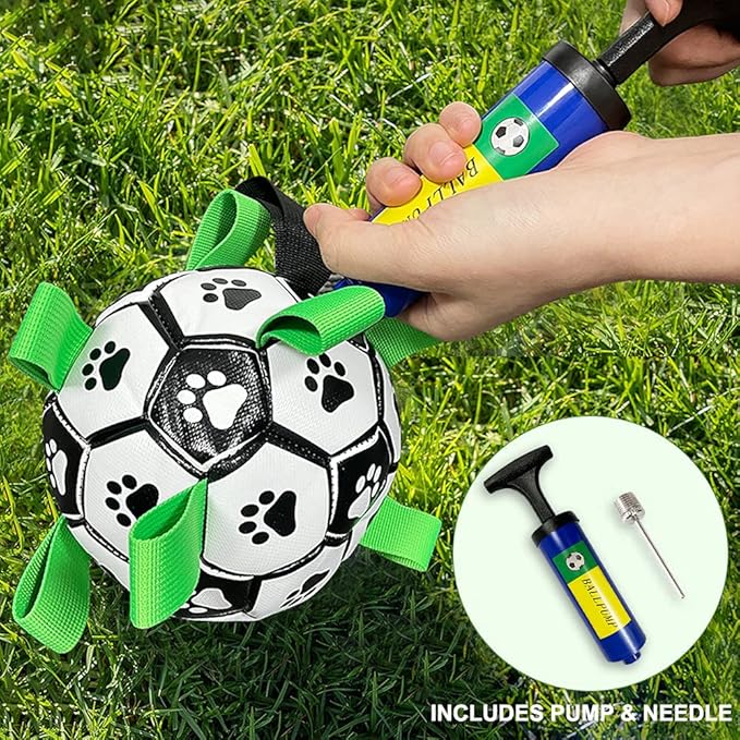 狗狗足球，互动趣味7.5英寸狗狗玩具球，室内外皆宜，带抓握拉环，适合小型和中型犬（25-75磅） 