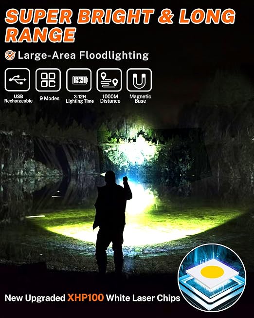 Aurazen Rechargeable Flashlights-High Lumens Flashlight, Super Bright led Flashlight with 7 Modes & COB Light, IP67 Waterproof Powerful Handheld Flash Light for Home, Camping, Emergencies