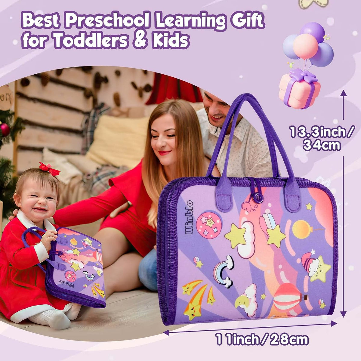 Winblo Toddler Busy Board - Montessori Toys for 2 Year Old Girl Birthday Gift - Educational Learning Sensory Busy Book for Toddlers, Ages 2-4 Travel Activities Toys for Airplane Car
