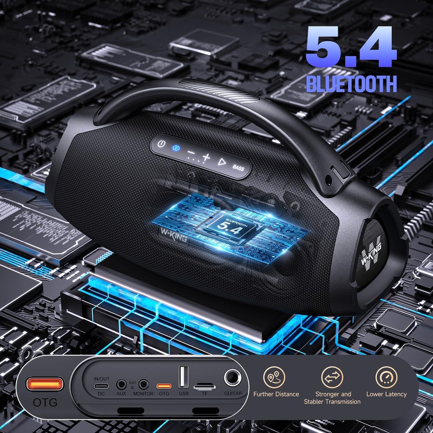 W-King Bluetooth Speaker X20, 330W Peak 200W RMS Portable Wireless Speaker with 7.5" Subwoofer, 40Hz Massive Bass, EQ APP, 2.1Ch, IPX7, BT5.4, Stereo Pairing, OTG, Boom Box for Party, Outdoor, Beach