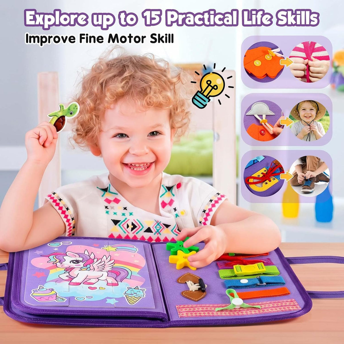 Winblo Toddler Busy Board - Montessori Toys for 2 Year Old Girl Birthday Gift - Educational Learning Sensory Busy Book for Toddlers, Ages 2-4 Travel Activities Toys for Airplane Car