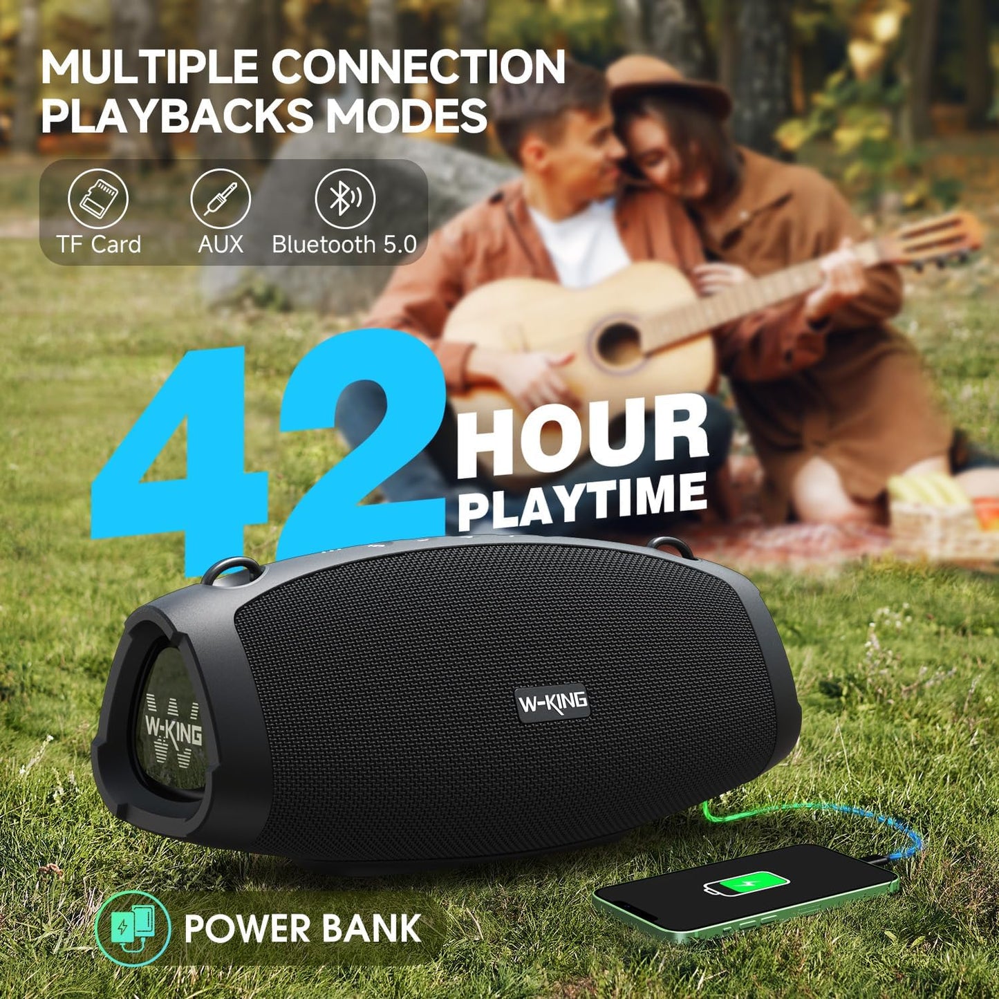 W-KING Bluetooth Speaker Wireless, X10, 120W Max IPX6 Waterproof Outdoor Loud Portable Haut Parleur Bluetooth Speaker Party Boombox,Triple Passive Radiators-70W Deep Bass/DSP/42H/PowerBank/TF/AUX/EQ/Opener