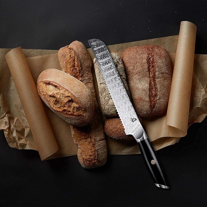 TUO 8英寸面包刀 - 锯齿面包刀，厨房面包切片刀，锻造AUS-8日本不锈钢刀身及G10手柄 - Falcon S系列，带礼盒