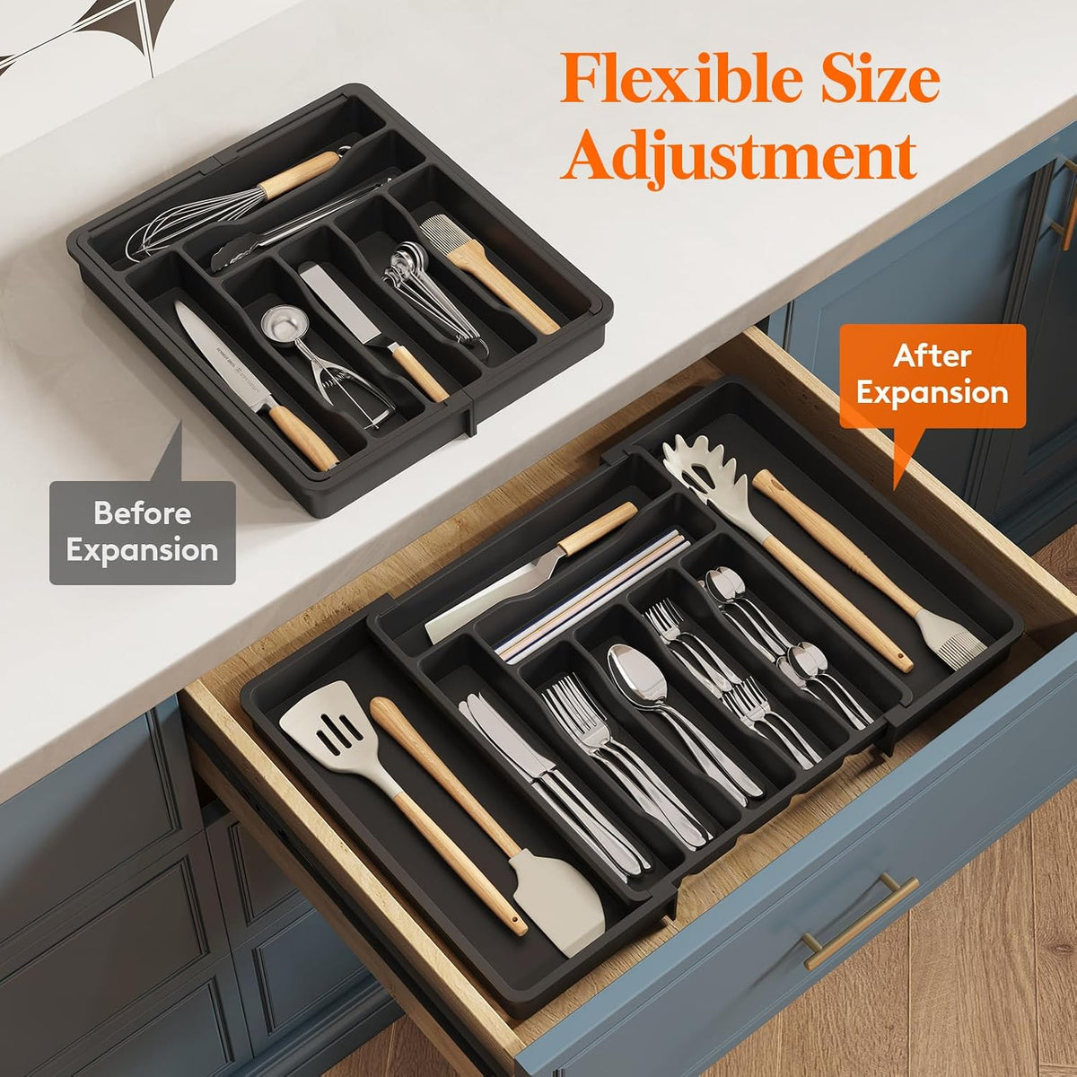 Silverware Drawer Organizer, Expandable Utensil Tray, Turquoise