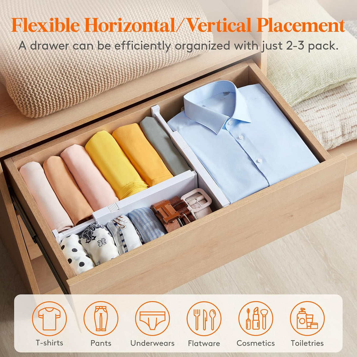 Adjustable Drawer Dividers, 4" High 10.9-16" Long, 5/8/14 Pack