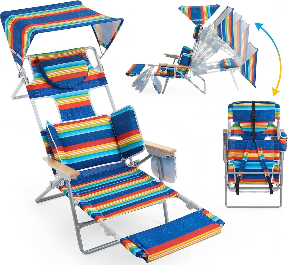 Backpack Camping Beach Lounge Tanning Chair with Canopy & Face Hole