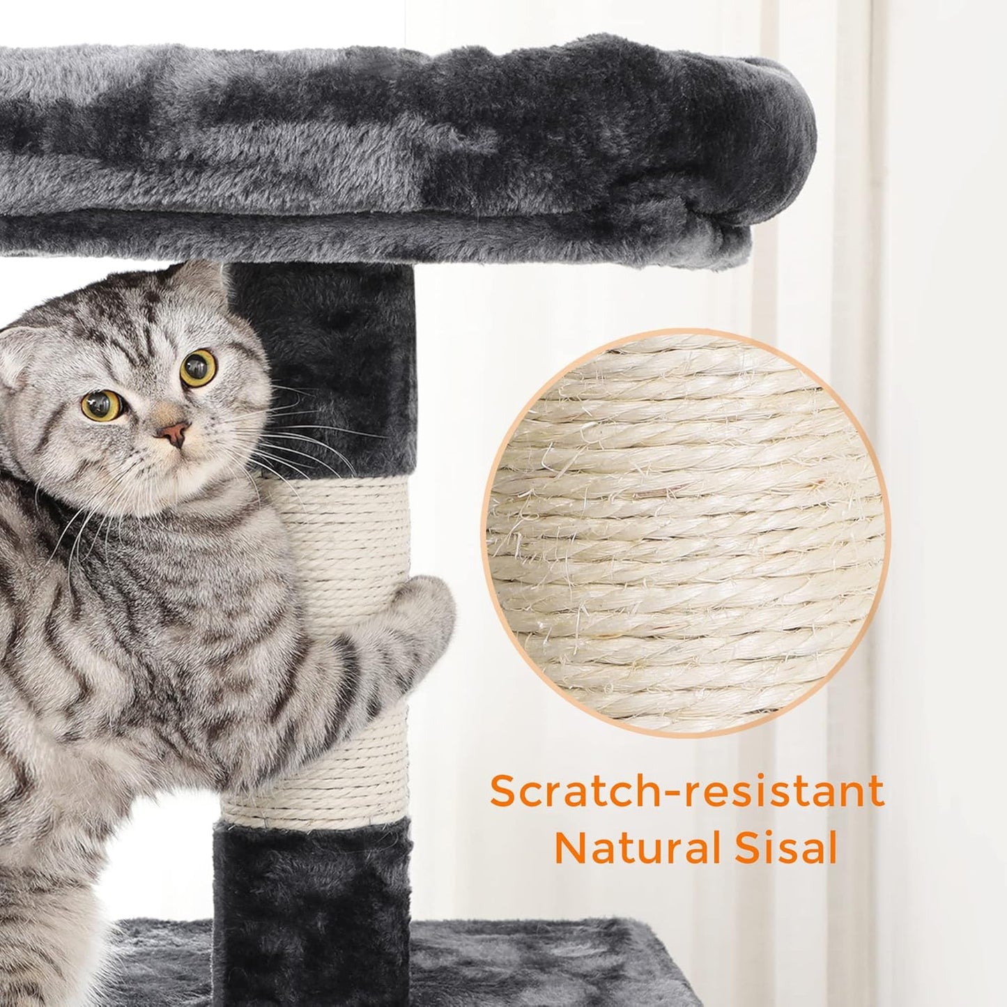 FEANDREA 59.3 Inch Cat Tree Condo with Scratching Post Kitty Tower Pet Playhouse, Smoky Gray UPCT85G