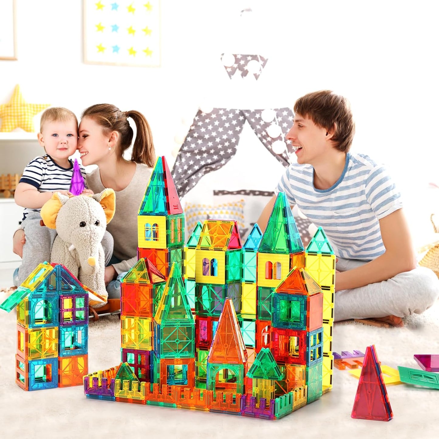 Magnetic Tiles, 110PCS Magnet Building Set, Magnetic Building Blocks,Construction STEM Toys for Kids, Gift for Boys Girls