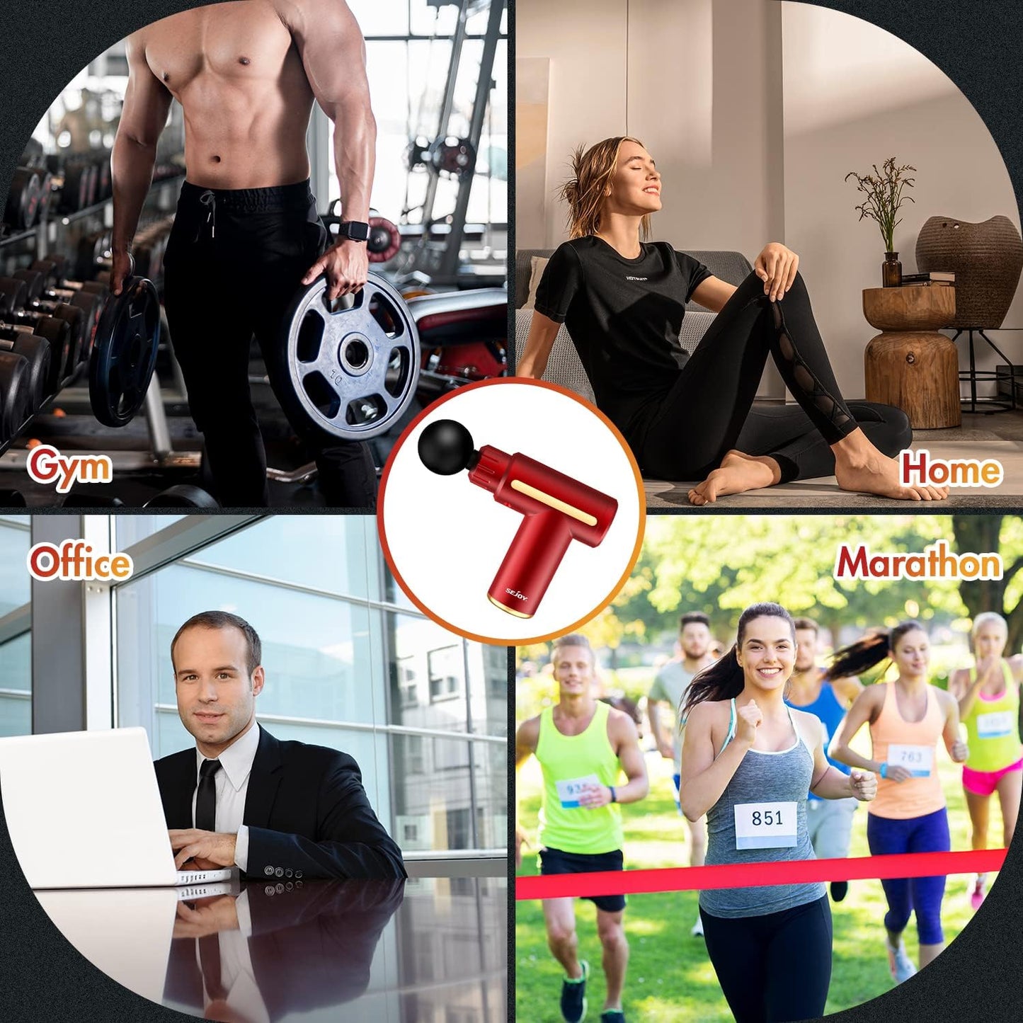 Sejoy迷你按摩枪，口袋型深层组织按摩枪，便携式冲击式肌肉按摩枪，超小型静音肌肉按摩枪，USB充电 - 适用于家庭、健身房和户外（红色） 