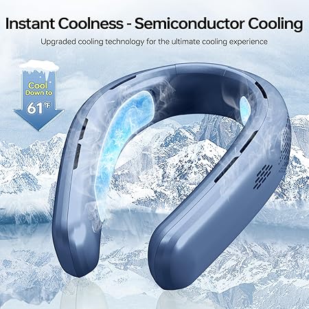 Portable Fan Neck Air Conditioner, Instant Cooling Neck Fan, 4000mAh Battery Rechargeable, 3 Wind Speeds, USB Fast Charging, Wearable Personal Fan for Office Outdoors Travel