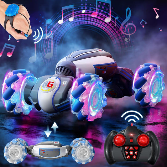 3-in-1 Remote Controlled Car from 6 7 8 9 10 Years, 2.4 GHz 4WD RC Car with Hand Control, Double-Sided Rotating Off-Road with Music and Light, Toy Christmas Gifts for Boys Girls
