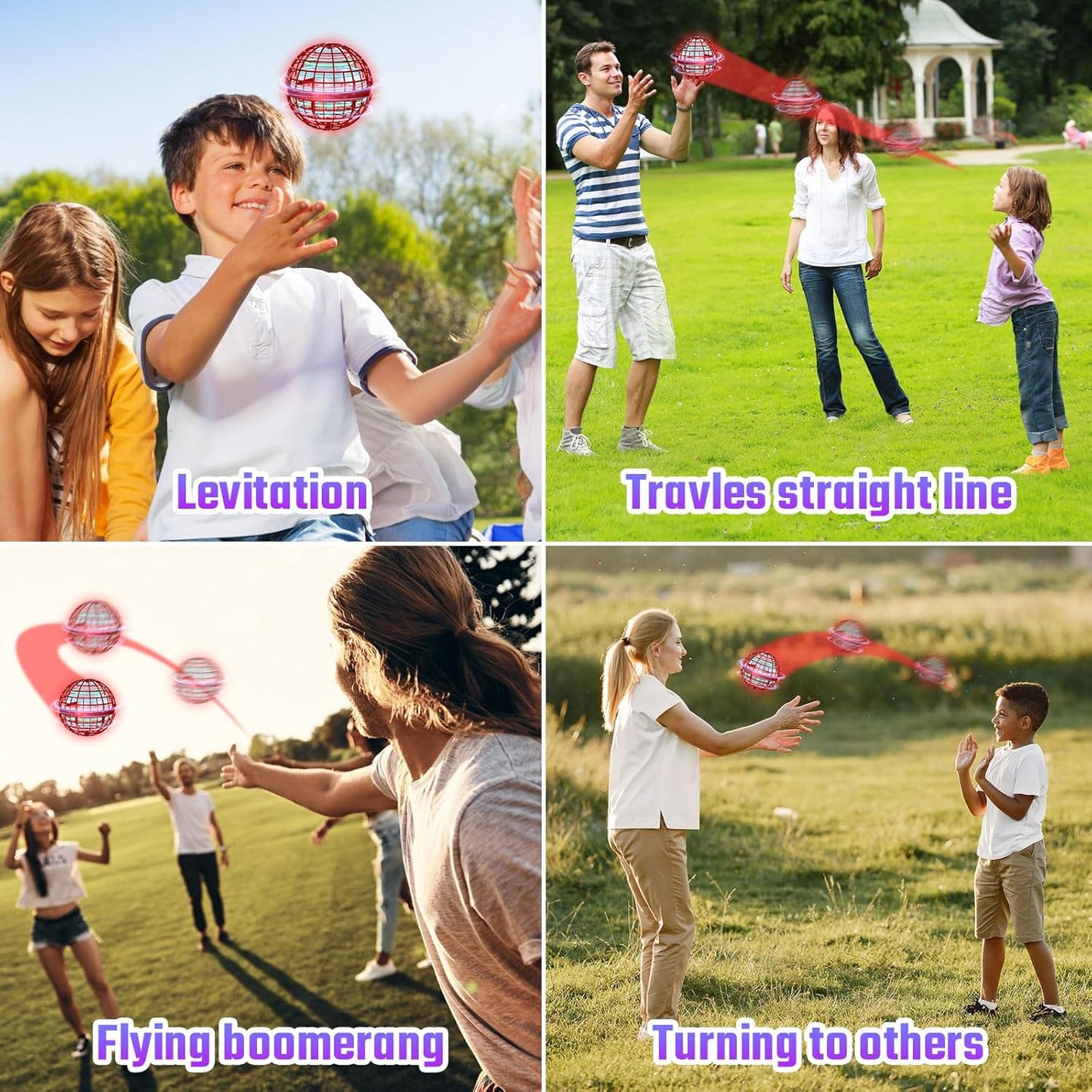 Sosuy 2026 Flying Orb Ball Toys for Kids, Magical Hover Space Fly Boomerang Spinner Galaxy Mini Hand Rotating Drone Cool Stocking Stuffers for Boys Girls Teen Aged 6 7 8 9 10+ Red