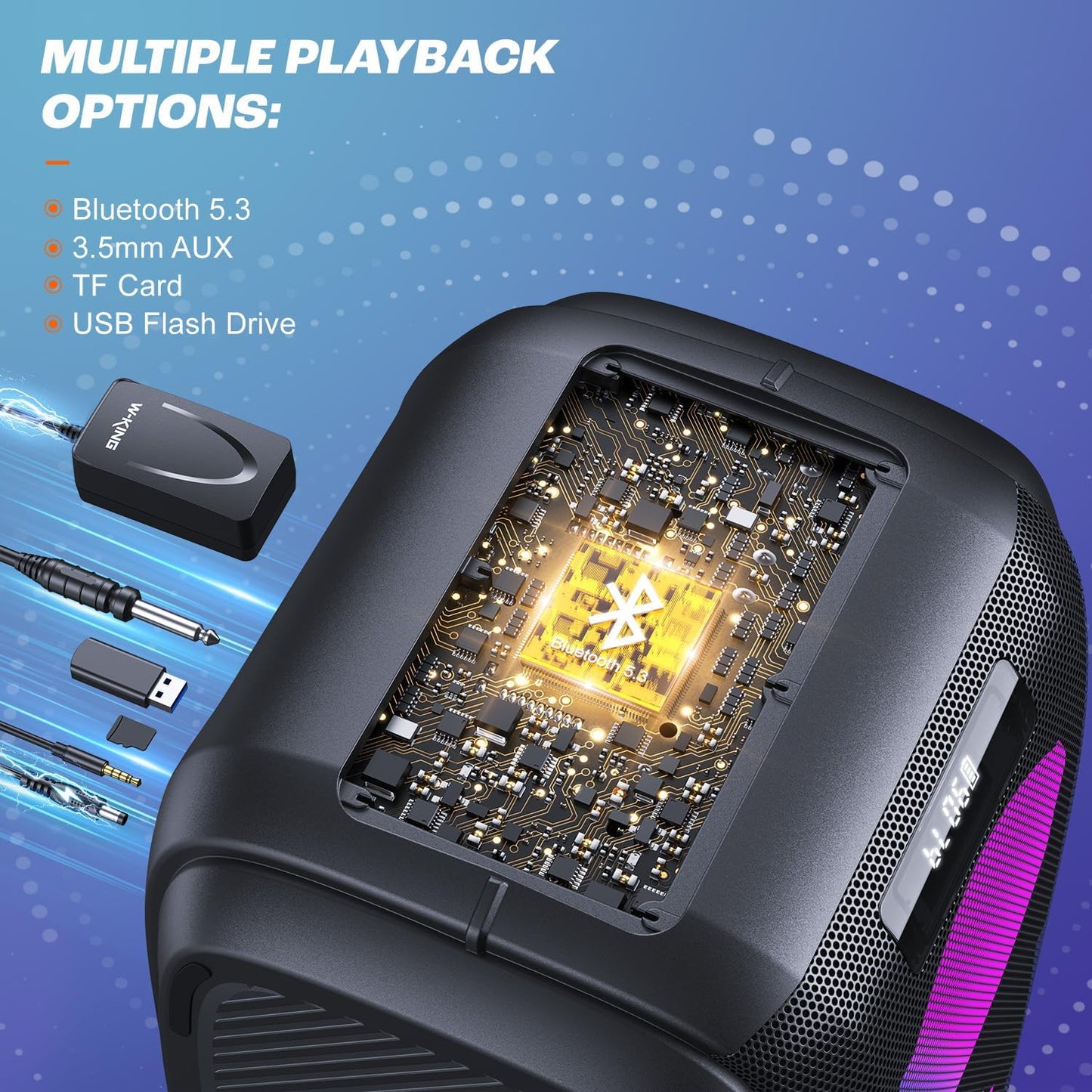 T9 Pro, W-KING 270W PEAK Bluetooth Speaker Wireless Portable Loudest Party Boom Box Haut Parleur Bluetooth/Massive 125dB/12 Custom Bass, 2*6.5'' Woofers-Super Bass/IPX5/MIC&GTR in/USB/TF/AUX,Removable Battery