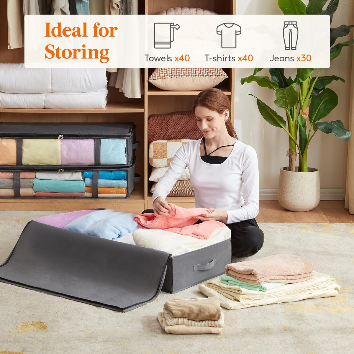 2 Packs 90L, Under Bed Storage Bags with Front Clear Window, Grey