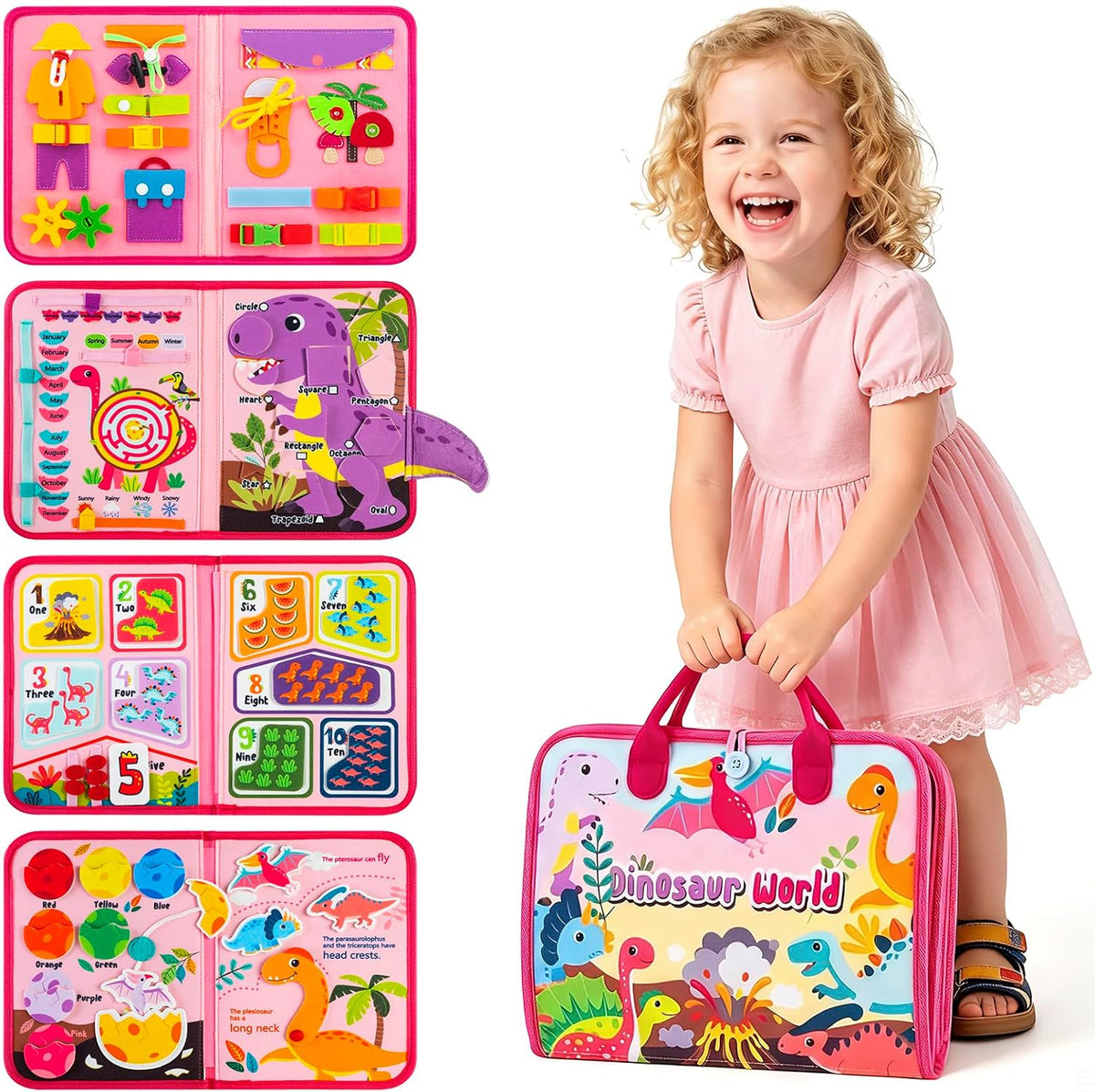 Toddler Busy Board - Montessori Toys for Toddler Girl Birthday Gift, Educational Learning Sensory Busy Book for Toddlers Girls, Toddlers Activities Travel Toys for Airplane Car