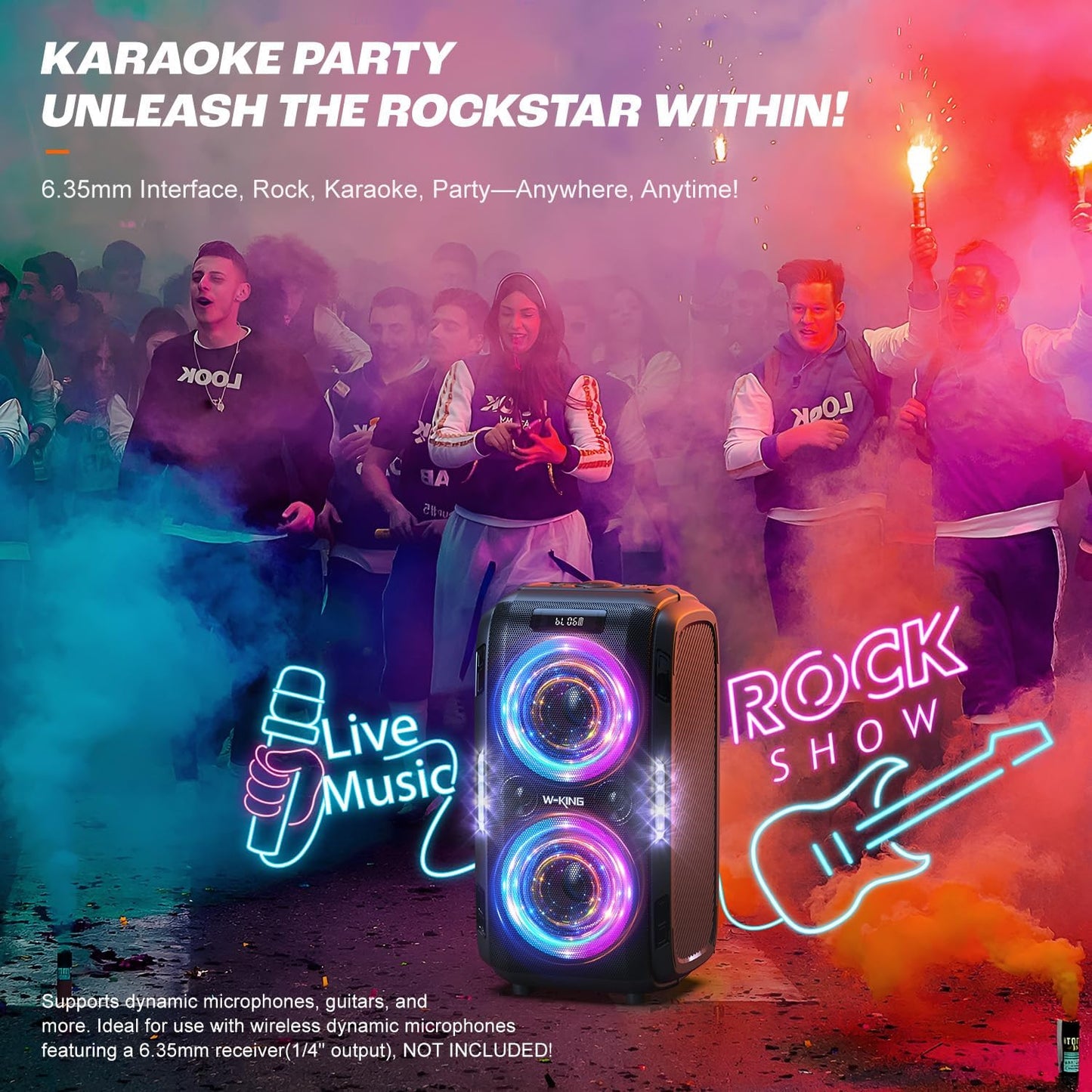 T9 Pro, W-KING 270W PEAK Bluetooth Speaker Wireless Portable Loudest Party Boom Box Haut Parleur Bluetooth/Massive 125dB/12 Custom Bass, 2*6.5'' Woofers-Super Bass/IPX5/MIC&GTR in/USB/TF/AUX,Removable Battery