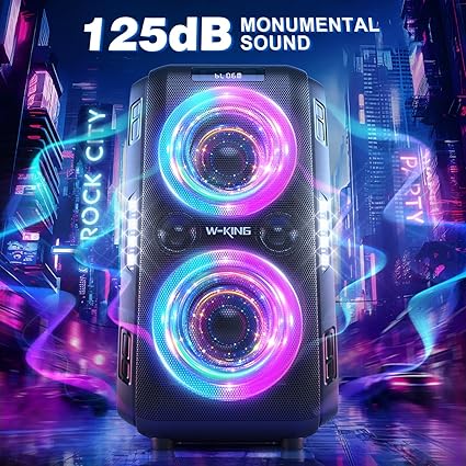 T9 Pro, W-KING 270W PEAK Bluetooth Speaker Wireless Portable Loudest Party Boom Box Haut Parleur Bluetooth/Massive 125dB/12 Custom Bass, 2*6.5'' Woofers-Super Bass/IPX5/MIC&GTR in/USB/TF/AUX,Removable Battery
