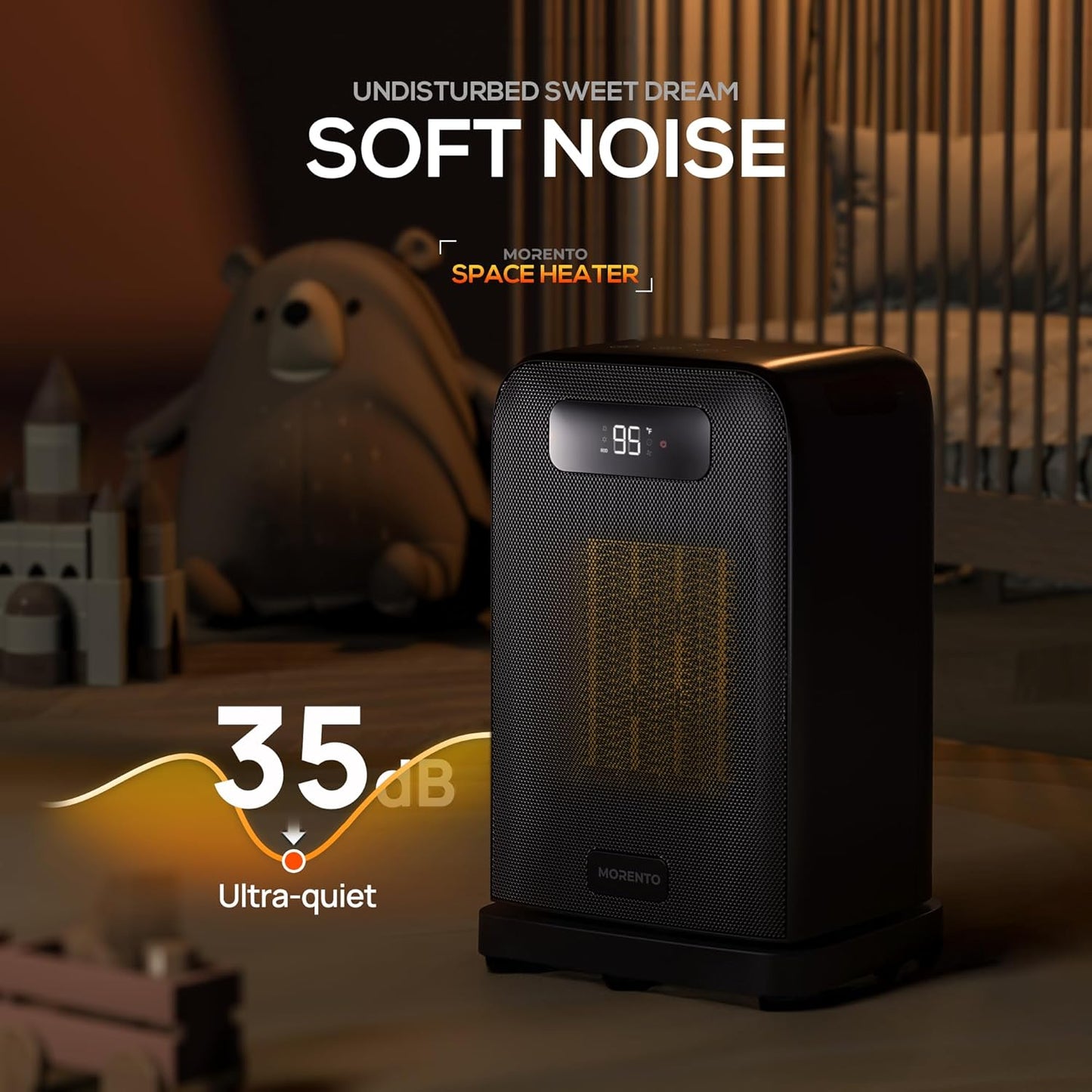 MORENTO Space Heaters for Indoor Use, 1500W Electric Heater, Desk Heater with Heating and Fan Modes in Office with Thermostat, Small Space Heaters for Bedroom and Indoor Use