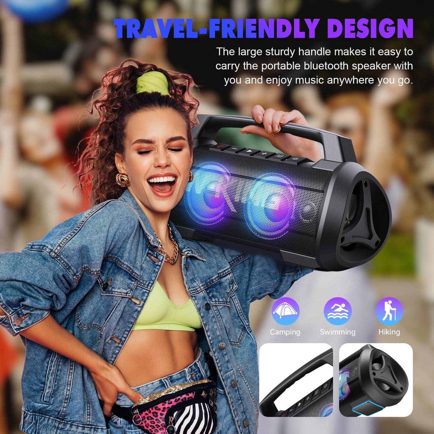 W-KING Bluetooth Speaker Loud, D10,  120W Peak Portable Speaker Bluetooth Wireless Party Boombox with 2* Subwoofer/70W Deep Bass, Lights/IPX6/42H/DSP/EQ/BT5.0/USB/TF/AUX, Haut Parleur Stereo Sound for Home