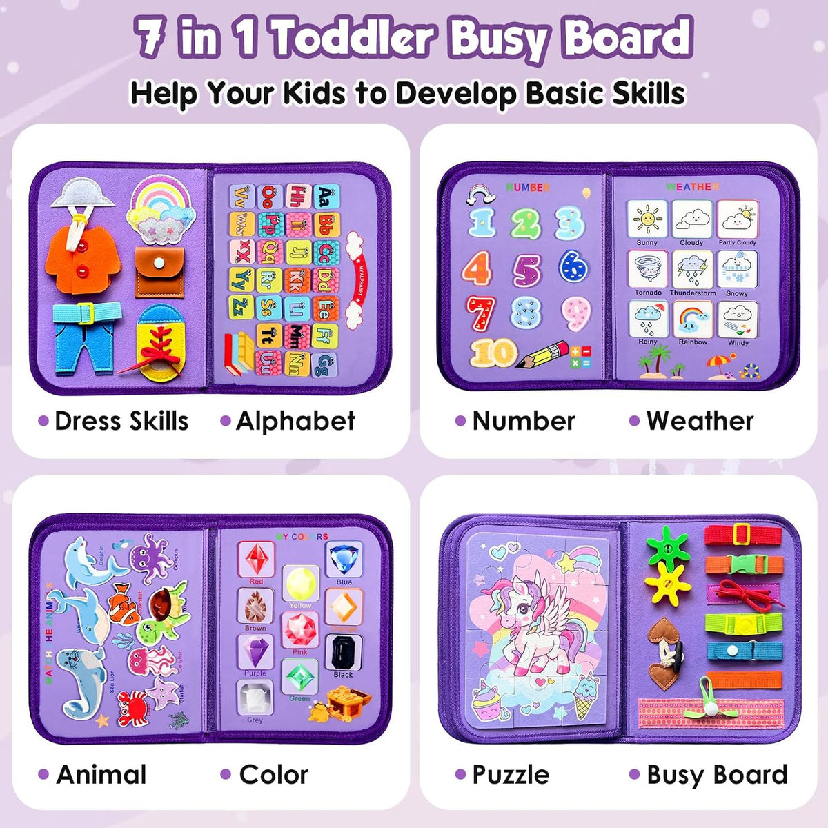 Winblo Toddler Busy Board - Montessori Toys for 2 Year Old Girl Birthday Gift - Educational Learning Sensory Busy Book for Toddlers, Ages 2-4 Travel Activities Toys for Airplane Car