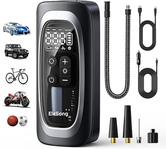 Electric Air Pump Battery Bicycle Pump 150 PSI Portable Battery Compressor 12 V 1800 mAh Rechargeable Air Pump Bicycle with LED Light, Electric Bicycle Pump for Car, E-Bike, Motorcycle