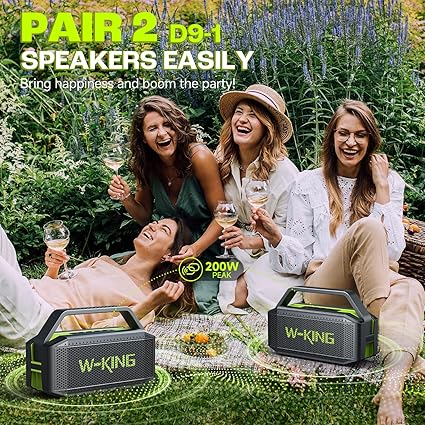 W-KING Bluetooth Speaker - D9-1, (100W PEAK)60W Rich Bass, IPX6 Waterproof Haut parleur Loud Portable Wireless Speakers Outdoor Boombox, 40H Play, Power Bank, BT5.0, TF Card, AUX, EQ for Beach Party Camping