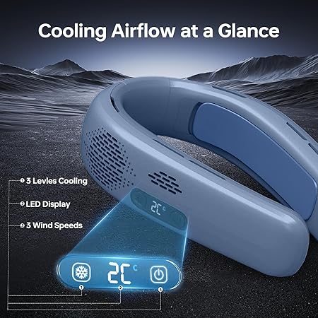 Portable Fan Neck Air Conditioner, Instant Cooling Neck Fan, 4000mAh Battery Rechargeable, 3 Wind Speeds, USB Fast Charging, Wearable Personal Fan for Office Outdoors Travel