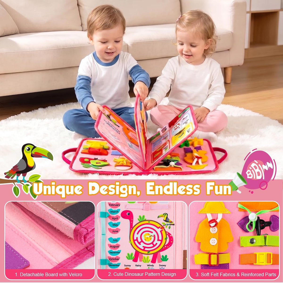 Toddler Busy Board - Montessori Toys for Toddler Girl Birthday Gift, Educational Learning Sensory Busy Book for Toddlers Girls, Toddlers Activities Travel Toys for Airplane Car