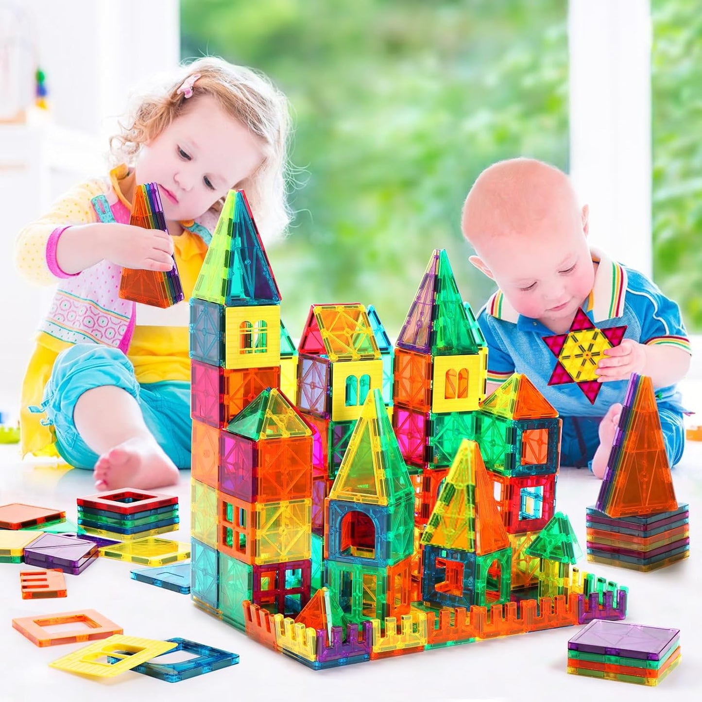 Magnetic Tiles, 110PCS Magnet Building Set, Magnetic Building Blocks,Construction STEM Toys for Kids, Gift for Boys Girls
