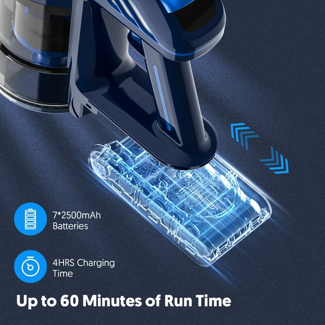 SEJOY 无绳手持吸尘器，25KPa 吸力，带触摸显示屏，续航时间 60 分钟，轻巧便携，适用于地毯、硬木地板和宠物毛发清洁。