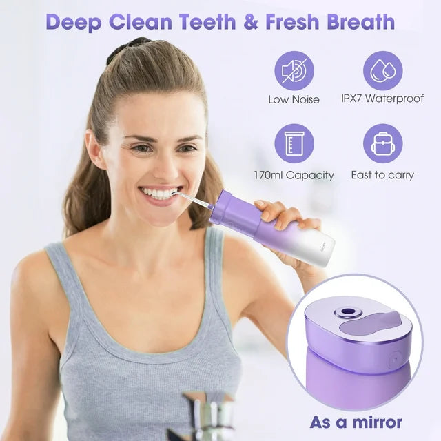 Sejoy 无绳便携式冲牙器，3 种模式 DIY，IPX7 防水，170 毫升伸缩水箱，旅行家用两用冲牙器，紫色