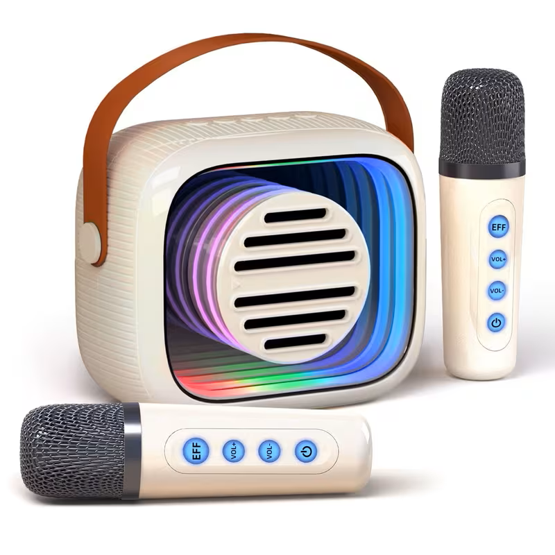 Mini Karaoke Machine - Portable Speaker with 2 Microphone, 5 Voice Changing Effects, Colorful Lights, Rechargeable Battery, USB Charging, Indoor And Outdoor Loud Speaker