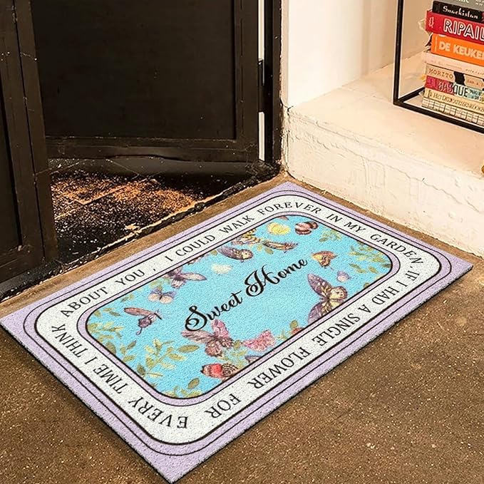 W&M Welcome Door Mat Waterproof Entrance Doormat Indoor and Outdoor Washable Entry Rug with Non Slip Rubber Backing Low Profile Floor Mat Easy Clean-Sweet Home Design