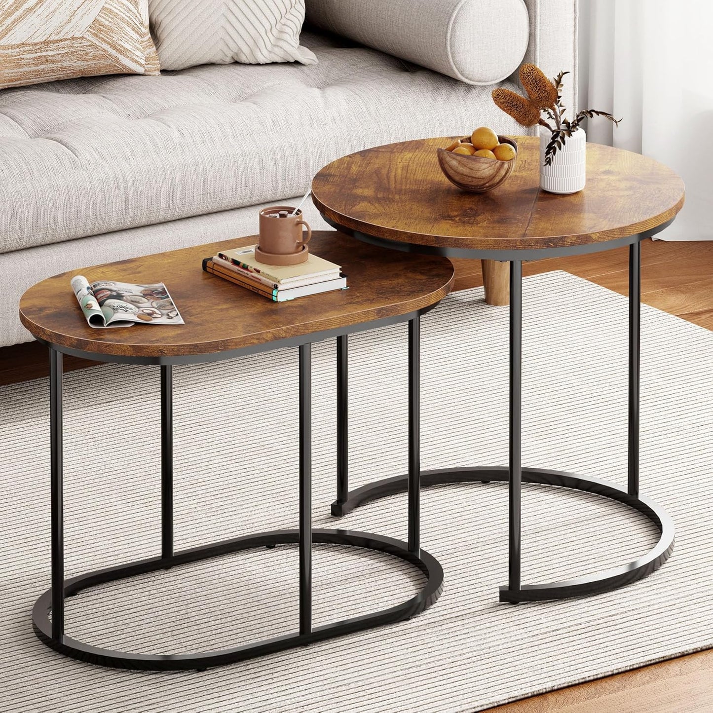 soges Modern Faux Marble 2PCS Round End Tables, Stacking Nesting Side Table Set of 2, Coffee Table Set for Living Room, Office