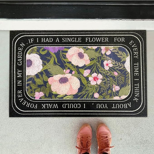 W&M Welcome Door Mat Waterproof Entrance Doormat Indoor and Outdoor Washable Flower Entry Rug with Non Slip Rubber Backing Low Profile Floor Mat Easy Clean-Floral Design