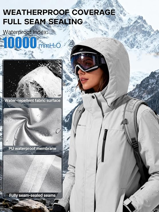 FREE SOLDIER Women's Waterproof Ski Snow Jacket Fleece Lined Warm Winter Rain Jacket with Hood