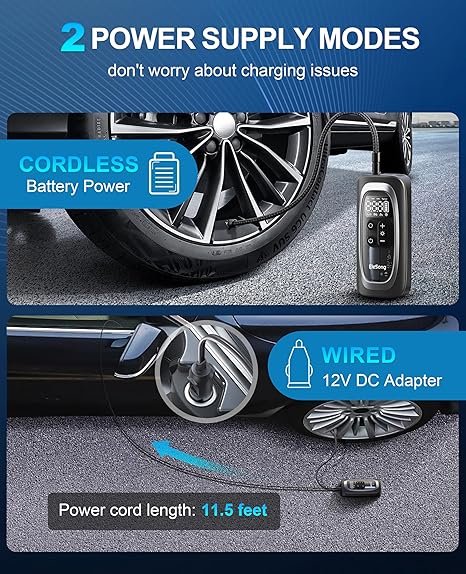 Electric Air Pump Battery Bicycle Pump 150 PSI Portable Battery Compressor 12 V 1800 mAh Rechargeable Air Pump Bicycle with LED Light, Electric Bicycle Pump for Car, E-Bike, Motorcycle