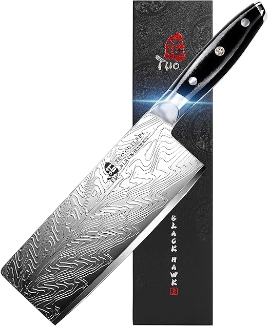TUO Vegetable Meat Cleaver Knife - 7 inch Chinese Chef's Knife High Carbon Stainless Steel - Kitchen Knife with G10 Full Tang Handle - Black Hawk-S Japanese Cleaver Knives Including Gift Box