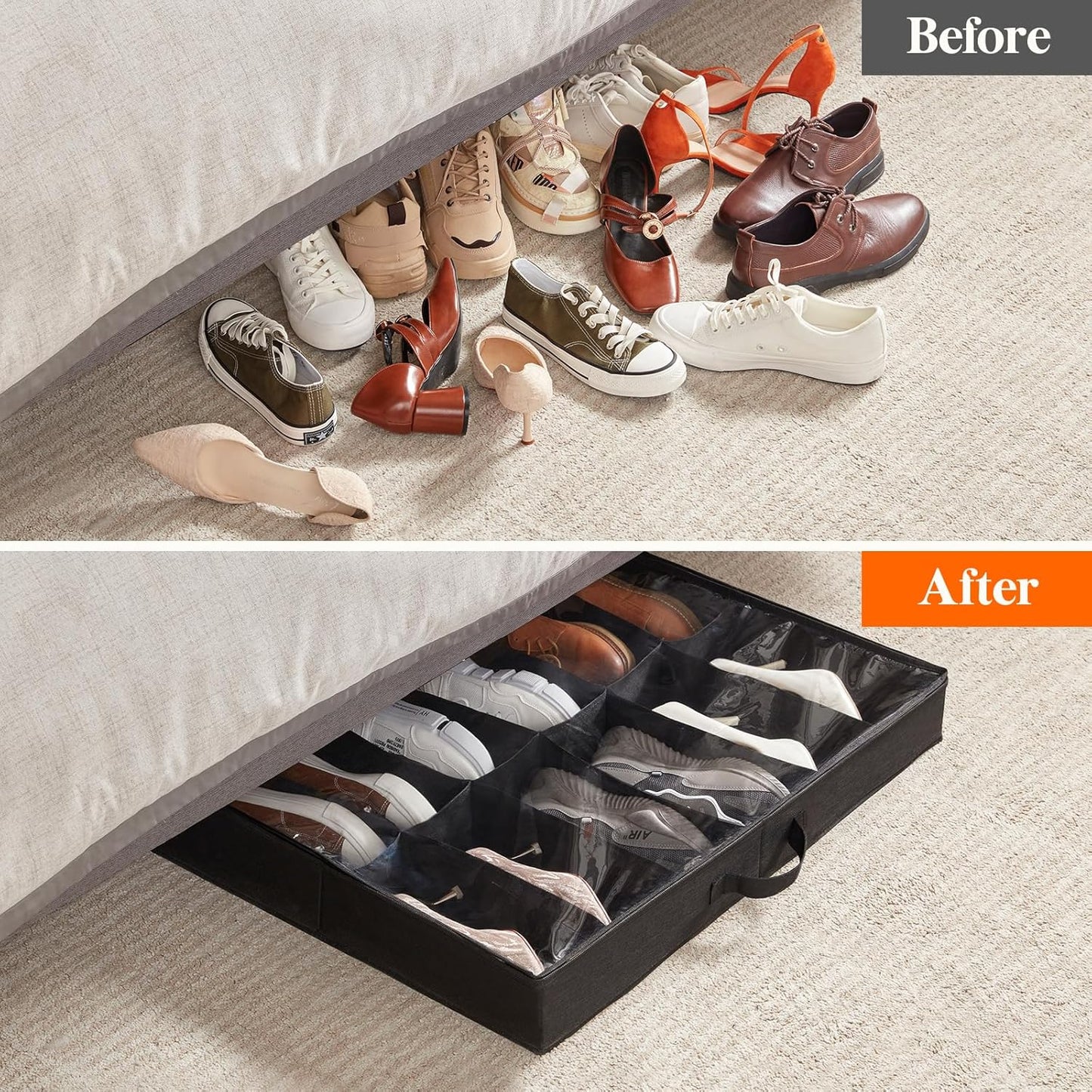 Lifewit Under Bed Shoe Storage Organizer for Closet, Underbed Storage Container Box with Clear Cover See Through Window Fabric Storage Bins