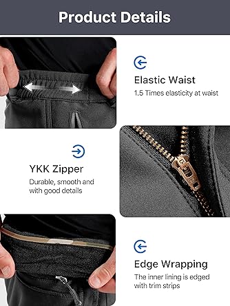 FREE SOLDIER Men's Fleece Lined Outdoor Cargo Hiking Pants Water Repellent Softshell Snow Ski Pants with Zipper Pockets