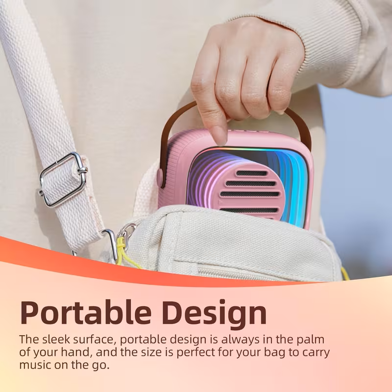 Mini Karaoke Machine - Portable Speaker with 2 Microphone, 5 Voice Changing Effects, Colorful Lights, Rechargeable Battery, USB Charging, Indoor And Outdoor Loud Speaker