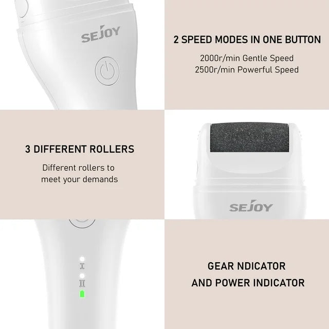 Sejoy电动足部去茧器，可充电，3个磨头，便携式防水电子足锉修脚工具