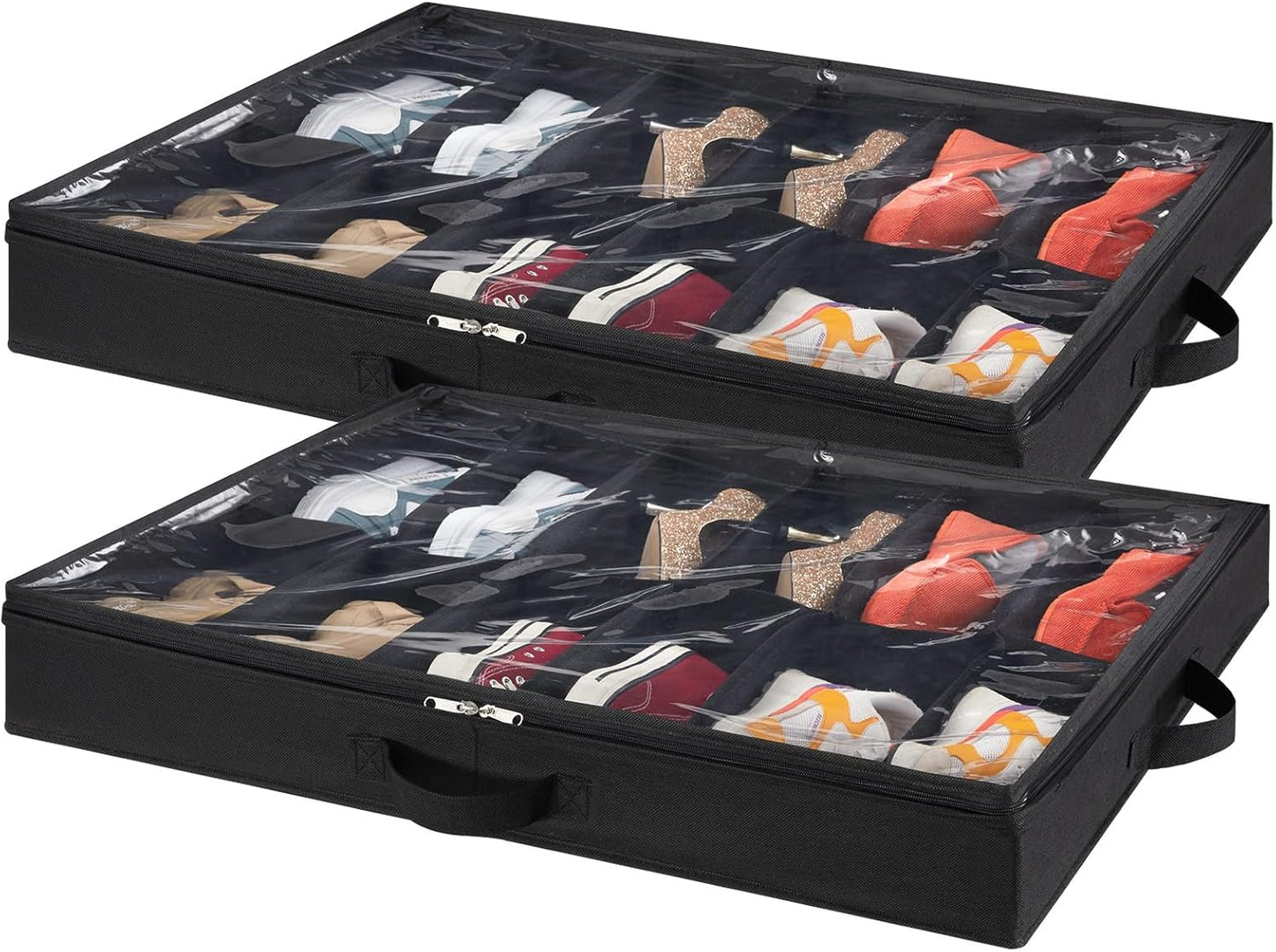 Lifewit Under Bed Shoe Storage Organizer for Closet, Underbed Storage Container Box with Clear Cover See Through Window Fabric Storage Bins