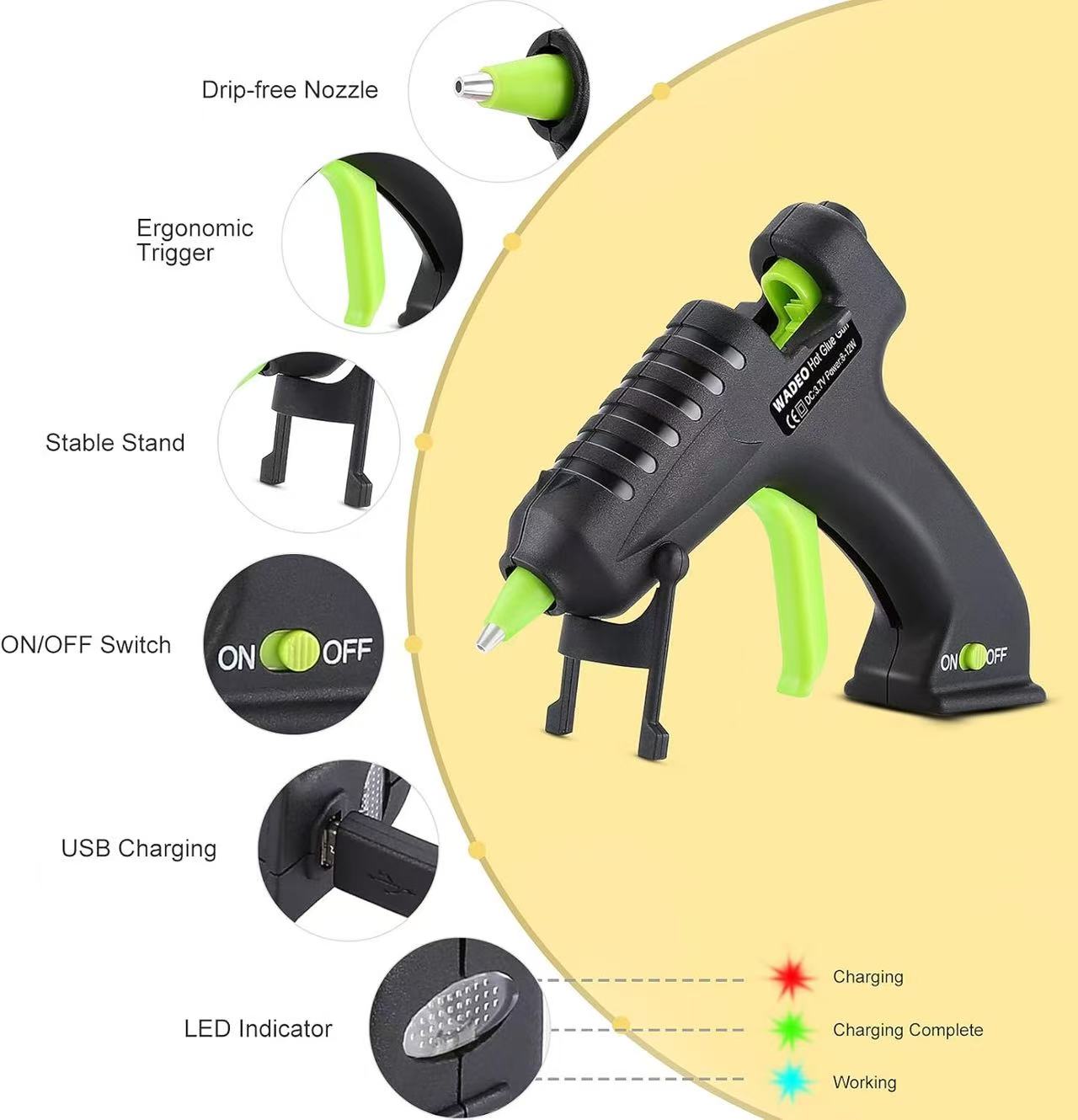 USB Rechargeable Mini Cordless Glue Gun Set (Includes 30 Glue Sticks)
